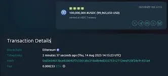 USDC Treasury新增鑄造1億枚USDC