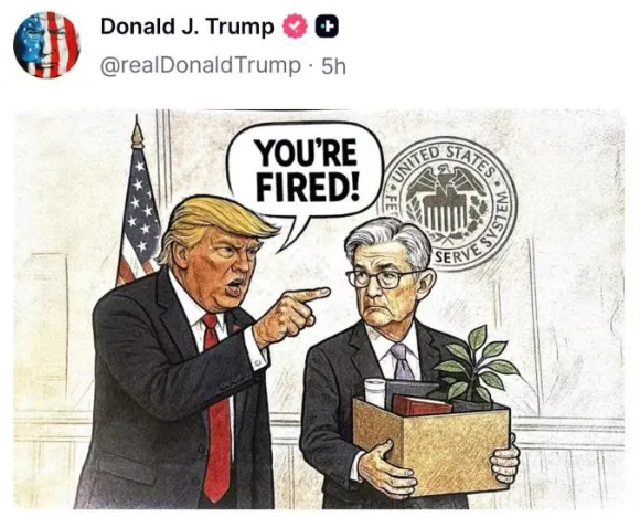 川普在社媒發卡通圖片威脅「解僱」鮑威爾