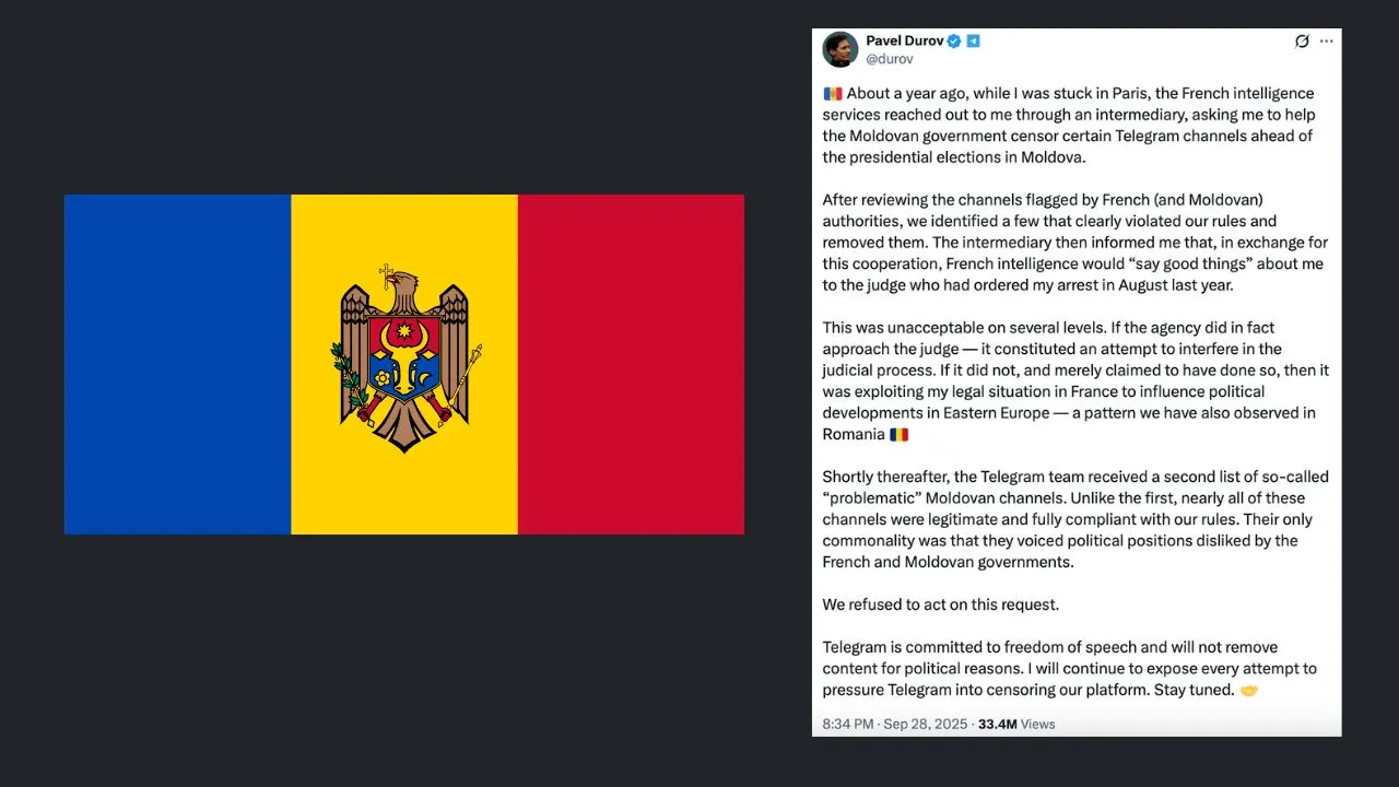 Telegram 創辦人 Pavel Durov 自爆法國曾施壓要求刪除摩爾多瓦帳號